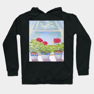 Moe's Geraniums in Salmon Falls Pottery Flower Pots Hoodie